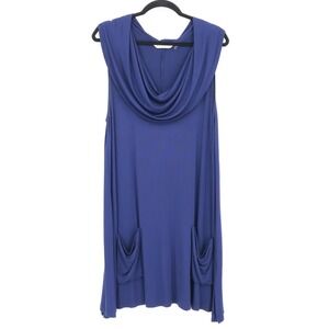 Soft Surroundings Cowl Neck Dress Womens L Blue Sleeveless Pockets Casual Boho